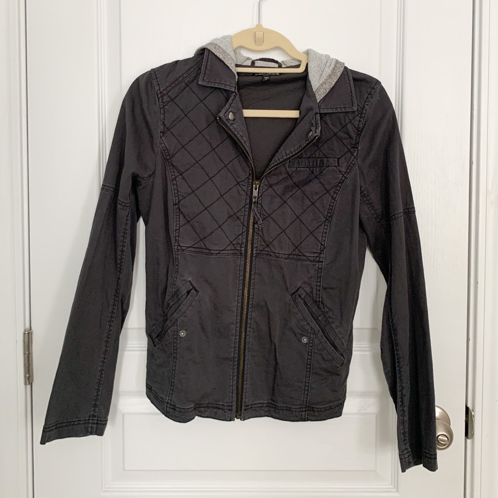 Express Grey Zip Up Hooded Canvas Jacket